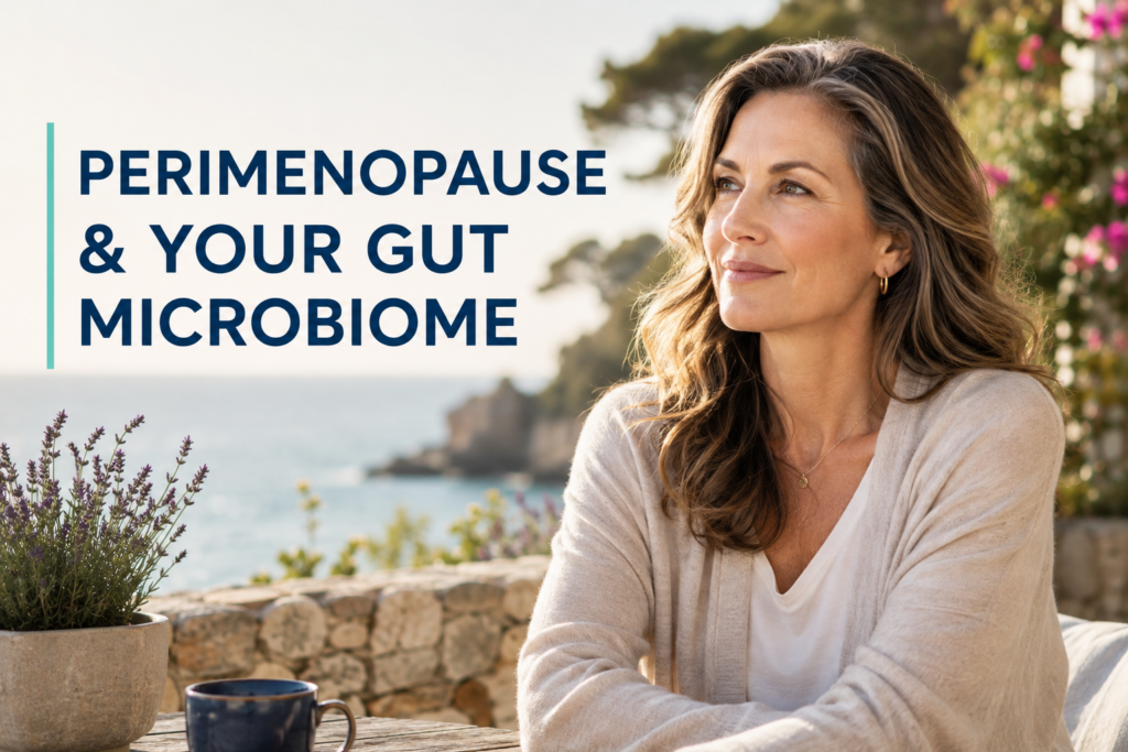 Woman in perimenopause outdoors, representing the connection between perimenopause and the gut microbiome.