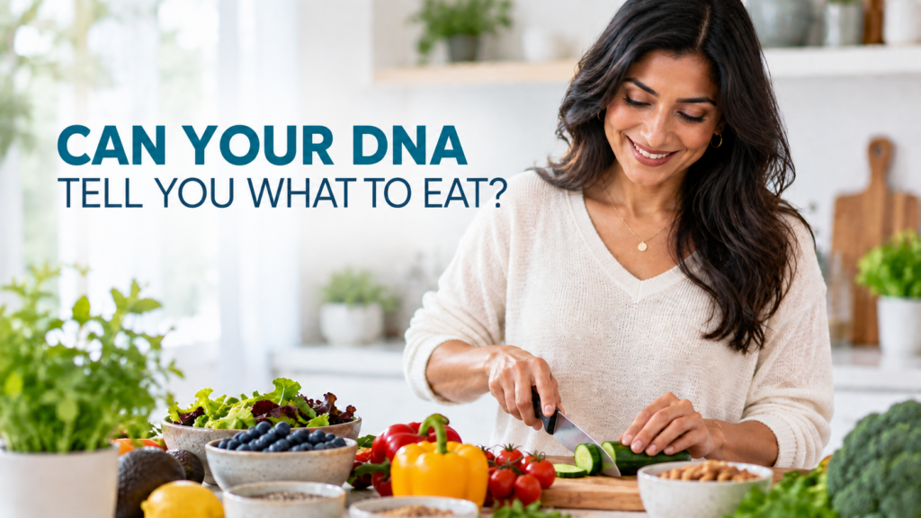 woman preparing fresh vegetables for a personalized nutrition article about DNA nutrition testing.